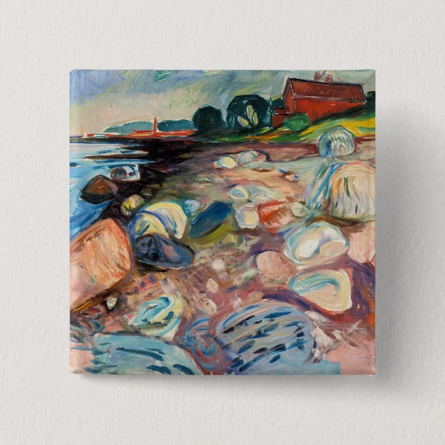 Edvard Munch - Shore with Red House 15 Cm Square Badge (Front)
