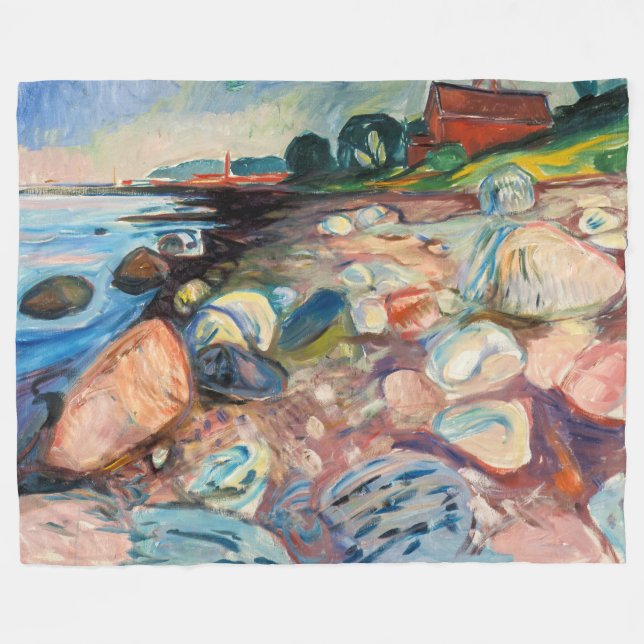 Edvard Munch - Shore with Red House Fleece Blanket (Front (Horizontal))