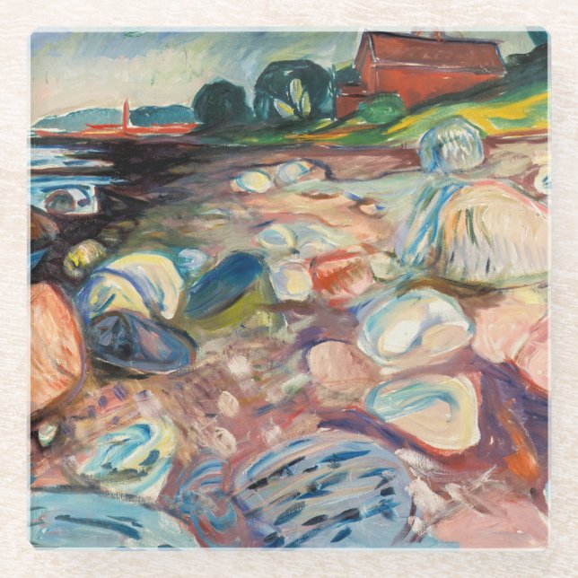 Edvard Munch - Shore with Red House Glass Coaster (Front)