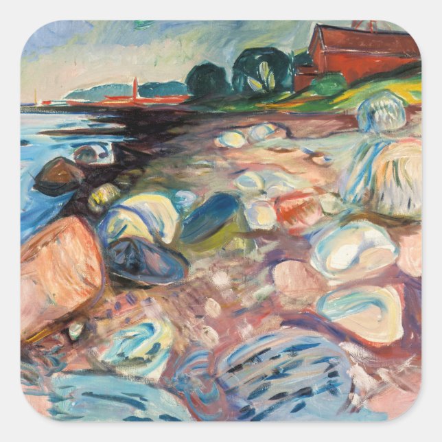 Edvard Munch - Shore with Red House Square Sticker (Front)