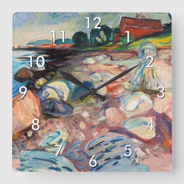 Edvard Munch - Shore with Red House Square Wall Clock (Front)