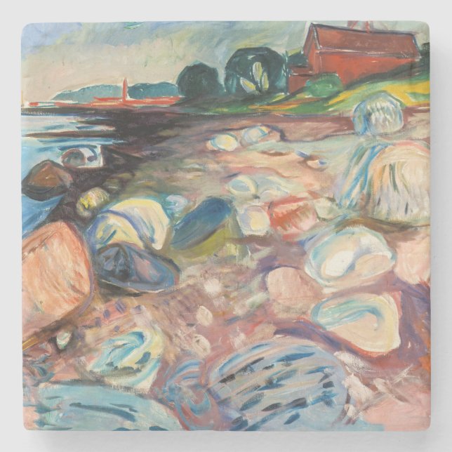 Edvard Munch - Shore with Red House Stone Coaster (Front)