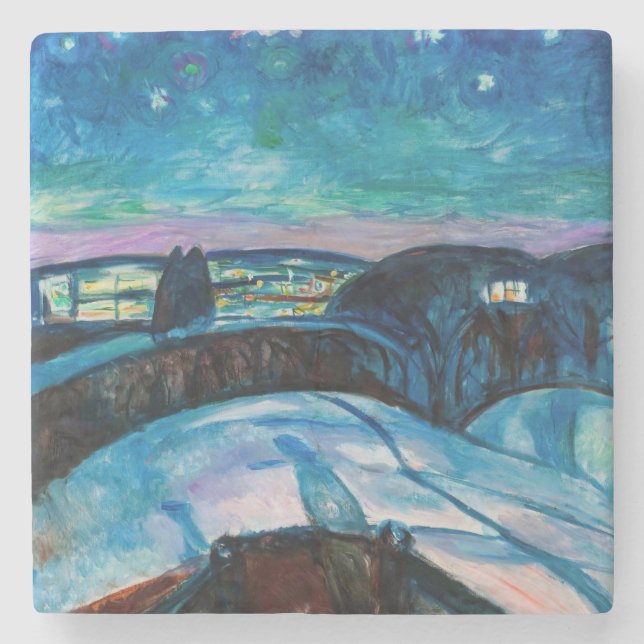 Edvard Munch - Starry Night 1922 Stone Coaster (Front)