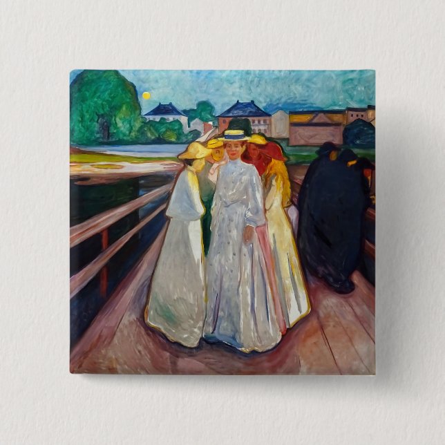 Edvard Munch - The Girls on the Bridge 1903 15 Cm Square Badge (Front)