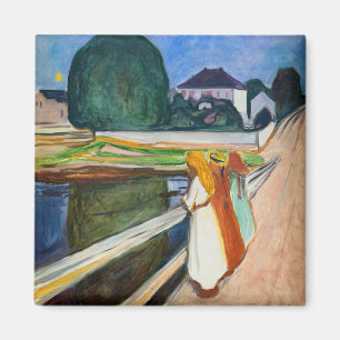 Edvard Munch - The Girls on the Bridge White Night Magnet