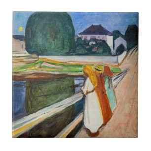 Edvard Munch - The Girls on the Bridge White Night Tile