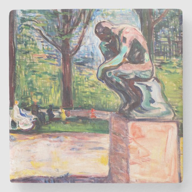 Edvard Munch - The Thinker by Rodin Stone Coaster (Front)
