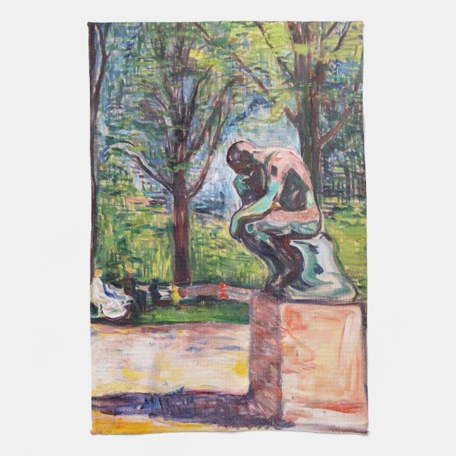 Edvard Munch - The Thinker by Rodin Tea Towel (Vertical)