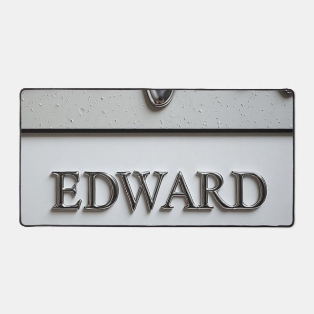 Edward Chrome Nameplate With Liquid Metal Drips Desk Mat (Front)