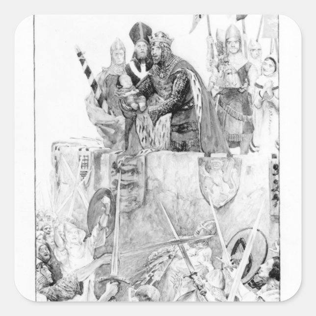 Edward I declaring his son Prince of Wales Square Sticker (Front)