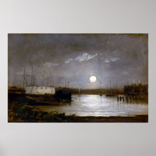 Edward Mitchell Bannister Moon Over a Harbour Poster