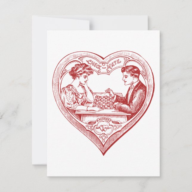 Edwardian Chess Players Valentine Holiday Card (Front)