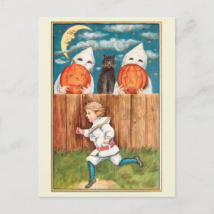 Edwardian Era Boy Running from Ghosts Halloween Postcard