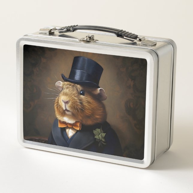 Edwardian Guinea Pig Gentleman Metal Lunch Box (Front)