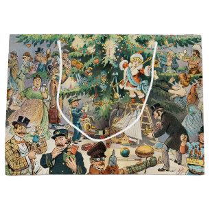 Edwardian Satire Christmas Tree Vintage Art Print Large Gift Bag