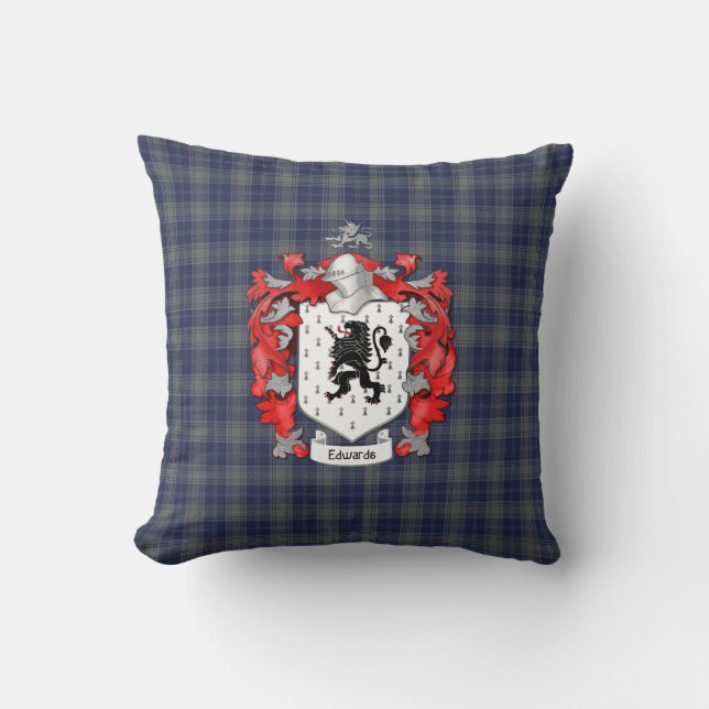 Edwards Family Crest and Tartan Plaid Cushion (Front)