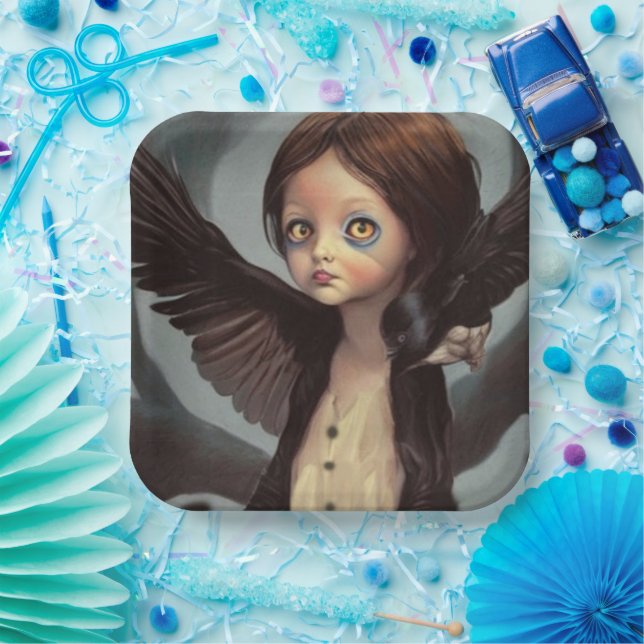 Edwin gothic black bird crow grunge paper plate (Party)