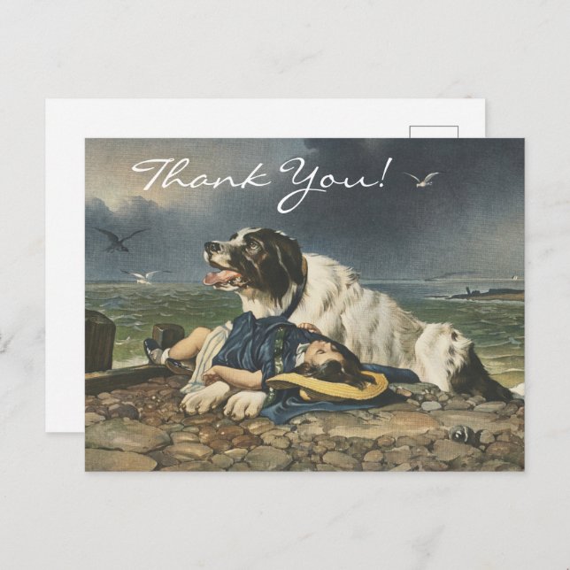 Edwin Landseer Saved,The Dog's Courage,Thank You Postcard (Front/Back)