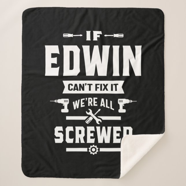 Edwin Personalised Name Birthday Gift Sherpa Blanket (Front)