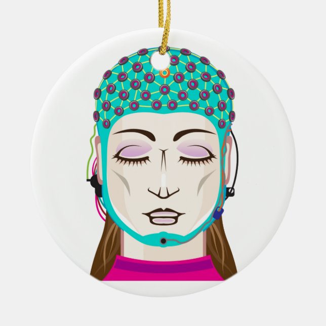 EEG device Mind reading scanning Brain signals Ceramic Tree Decoration (Front)