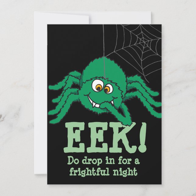 Eek! big green spider Halloween party invitation (Front)