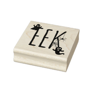 Eek Whimsical Spooky Ghost & Spider Halloween Rubber Stamp