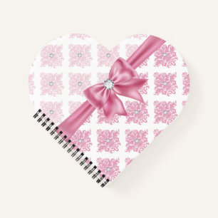 Eelegant Glam Pink Bow Diamonds Damask Notebook