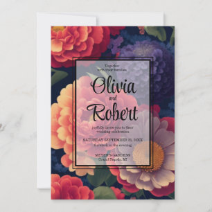 Eelgant vintage red Orange purple mum peony floral Invitation