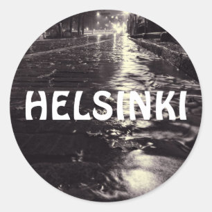 eeRain water flowing on the streets of Helsinki Classic Round Sticker