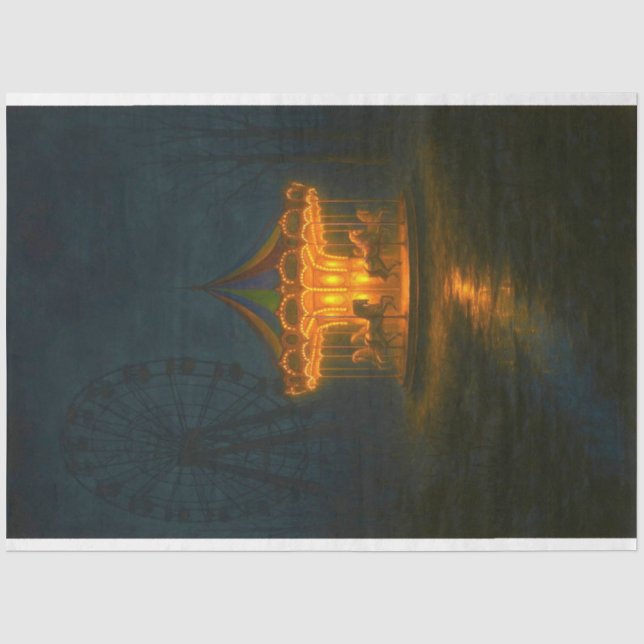 Eerie Abandoned Carousel at Night - Gothic  Tissue Paper (Front)