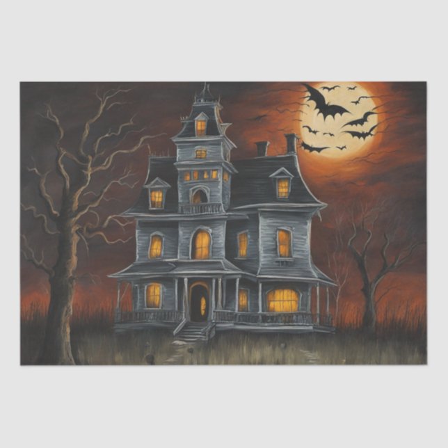 Eerie Abode: Haunted House Painting Decoupage  Tissue Paper (Front)