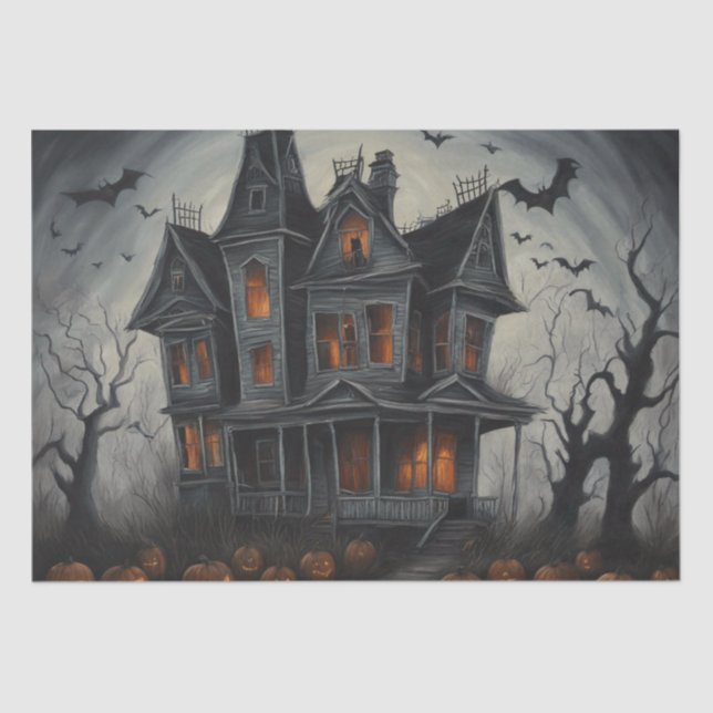 Eerie Abode: Haunted House Painting Decoupage  Tissue Paper (Front)