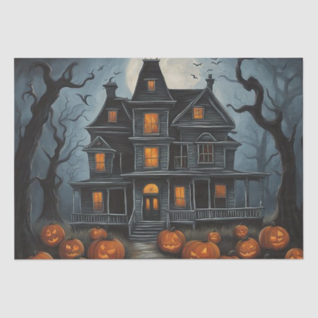 Eerie Abode: Haunted House Painting Decoupage  Tissue Paper (Front)
