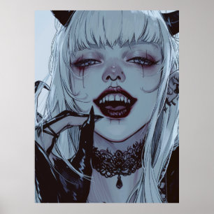 Eerie Anime Girl with White Hair Poster