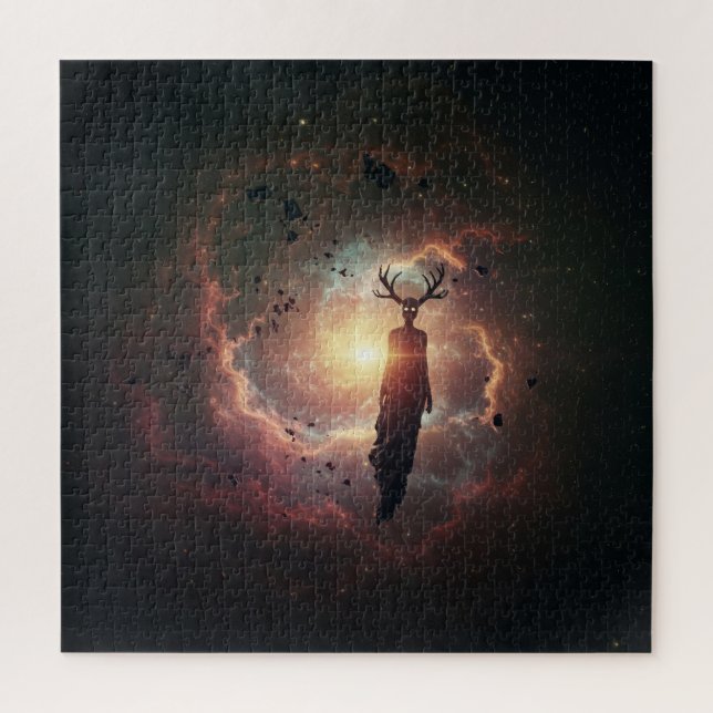 Eerie Antler Spirit in Deep Dark Outer Space Jigsaw Puzzle (Vertical)