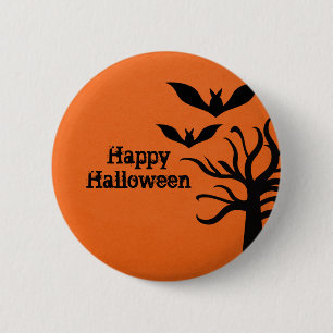 Eerie Bats Halloween Button, Orange 6 Cm Round Badge