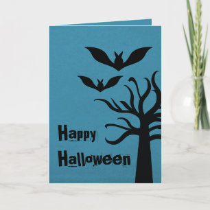 Eerie Bats Halloween Card, Blue Card