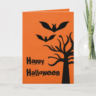 Eerie Bats Halloween Card, Orange Card