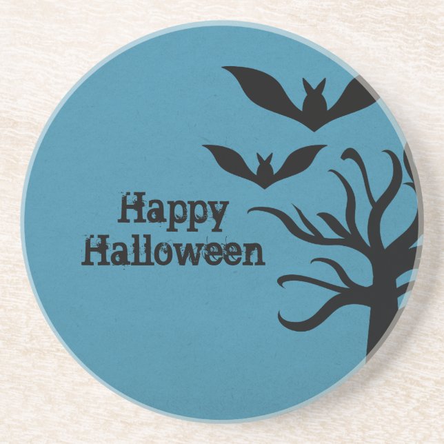 Eerie Bats Halloween Coaster, Blue Coaster (Front)