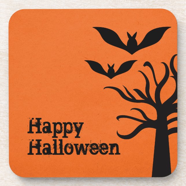 Eerie Bats Halloween Coaster Set, Orange (Front)