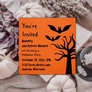 Eerie Bats Halloween Invite, Orange Invitation