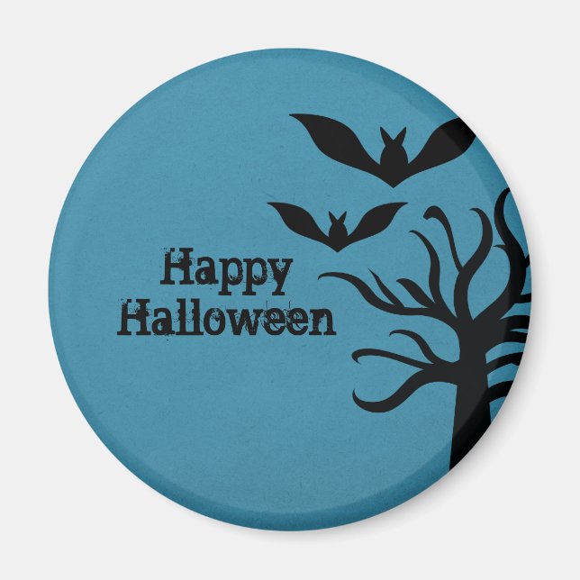 Eerie Bats Halloween Magnet, Blue Magnet (Front)