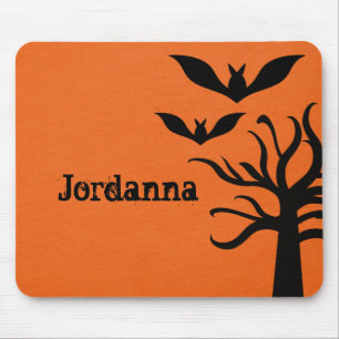 Eerie Bats Halloween Mousepad, Orange Mouse Pad