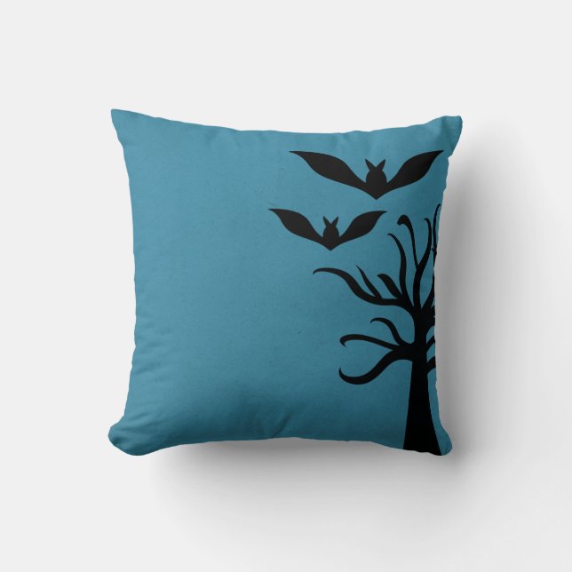 Eerie Bats Halloween Pillow, Blue Cushion (Front)