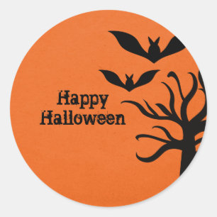 Eerie Bats Halloween Stickers, Orange Classic Round Sticker