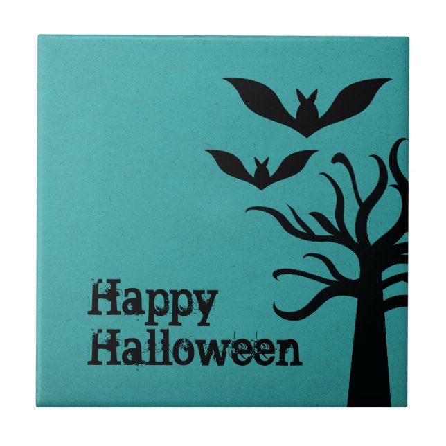 Eerie Bats Halloween Tile, Aqua Tile (Front)