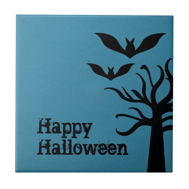 Eerie Bats Halloween Tile, Blue Tile (Front)