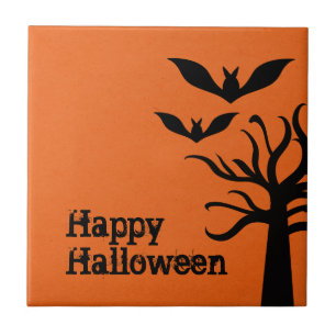 Eerie Bats Halloween Tile, Orange Tile