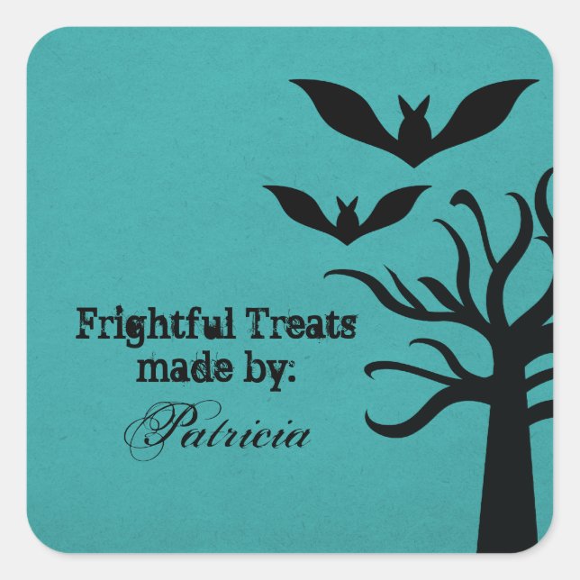 Eerie Bats Halloween Treat Stickers, Aqua Square Sticker (Front)