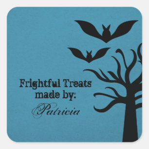 Eerie Bats Halloween Treat Stickers, Blue Square Sticker
